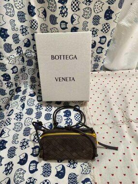 Bottega Veneta Brown Intrecciato Suede Mini Crossbody Bag with Box